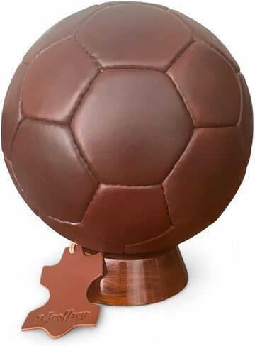 Geoffrey Vintage 32 Panel Soccer Ball 100% Cow Leather with Wooden Base | TAN & Dark Brown | Size 5 | Retro Football in Kuwait