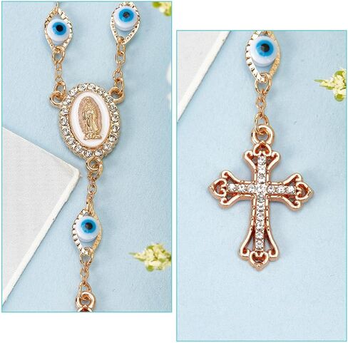 2pcs Car Rosary for Rearview Mirror Evil Eye Beads Cross Hanging Decoration Lucky Pendant for Car Interior Decoration Gift Giving Clothing Accessories Worship Amulet Bracelet in Saudi Arabia