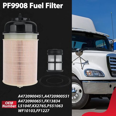 FS19915 Fuel Filter with Water Separator Fit for Cummins ISX 15 Detroit Diesel Engine DD13 DD15 DD16 Freightliner 108SD 114SD 122SD #A4720921205 A0000903651 P551011 PF9804 33655 in Kuwait