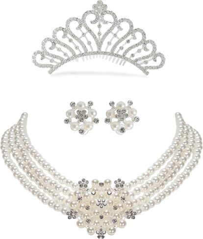 7 pcs 1920s Women's black dress with Pearl Necklace Earrings Gloves Sunglasses for Halloween Costume Cosplay Outfit in Saudi Arabia