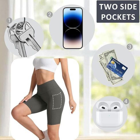 Workout Yoga Shorts with Pocket, High Waisted Athletic Running Biker Shorts in Saudi Arabia