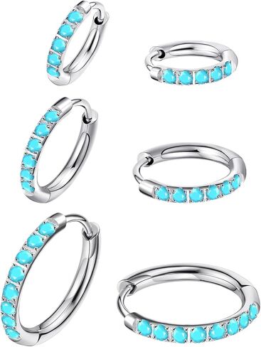 316L Surgical Steel Turquoise Huggie Hoop Earrings Set,Dainty Small Cute Silver Cartilage Earring for Multiple Piercing, Hypoallergenic for Women Men in Kuwait