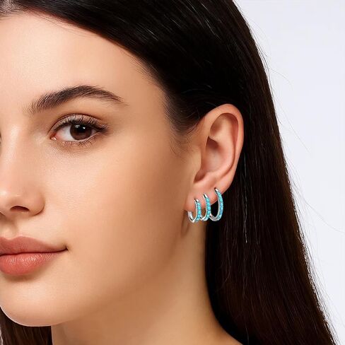 316L Surgical Steel Turquoise Huggie Hoop Earrings Set,Dainty Small Cute Silver Cartilage Earring for Multiple Piercing, Hypoallergenic for Women Men in Kuwait