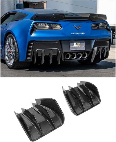 Replacement for 2014-2019 Chevrolet Corvette C7 | Performance Track Style Rear Bumper Lower Add-On Fin Diffuser Pair (ABS Plastic - Painted Carbon Flash Metallic) in Saudi Arabia