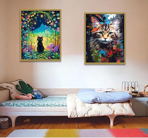 طلاء FILASLFT بالأرقام قطة سوداء، طلاء حسب الرقم للبالغين والمبتدئين، مجموعات طلاء زيتي لحديقة الحيوانات، مثالية لتزيين جدار المكتب 16 × 20 بوصة in Kuwait