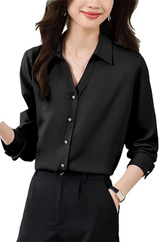 Women's Solid Color Chiffon Top Long Sleeve Loose Fit Casual Comfortable Lightweight Shirt in Saudi Arabia