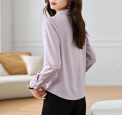 Women's Solid Color Chiffon Top Long Sleeve Loose Fit Casual Comfortable Lightweight Shirt in Saudi Arabia