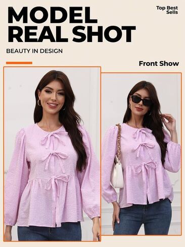 المرأة مخطط نفخة كم طويل بلايز بيبلوم بيبي دول التعادل الجبهة 2025 العصرية فضفاضة تناسب بلوزة قميص in Kuwait