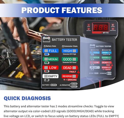 أجهزة اختبار بطارية السيارة مع شاشة LCD ومؤشرات LED، جهاز اختبار حمل البطارية 12 فولت للسيارات، أجهزة اختبار بطاريات السيارات العالمية وأدوات اختبار المولد للسيارات للمركبات 12 فولت in Saudi Arabia