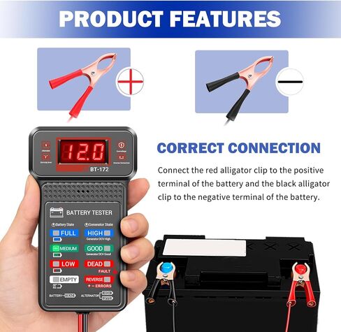 أجهزة اختبار بطارية السيارة مع شاشة LCD ومؤشرات LED، جهاز اختبار حمل البطارية 12 فولت للسيارات، أجهزة اختبار بطاريات السيارات العالمية وأدوات اختبار المولد للسيارات للمركبات 12 فولت in Saudi Arabia