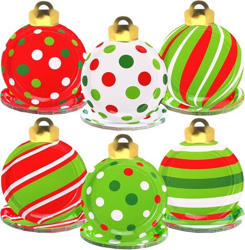 Zhehao 30 Pcs Christmas Paper Plates 7 Inches Christmas Disposable Plates Gold Foil Christmas light shape Plate Holiday Dinnerware Christmas Party Supplies for Dessert Salad Appetizer(Classic Style) in Kuwait
