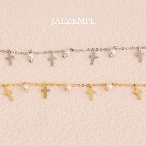 Cross Charm Choker Necklace For Women Pearl Silver Chain Dainty Trendy Small Pendant Non Tarnish Gemstone 18K Gold Plated Jewelry in Saudi Arabia