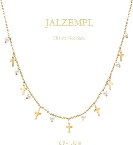 Cross Charm Choker Necklace For Women Pearl Silver Chain Dainty Trendy Small Pendant Non Tarnish Gemstone 18K Gold Plated Jewelry in Saudi Arabia