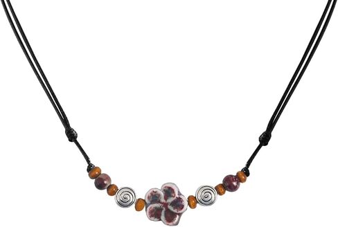 Ceramic Boho Necklace Beaded Bohemian Necklace Flower Floral Spiral Swirl Y2K Hippie Whimsical Adjustable Black Rope Cord Choker Stacking Necklace For Women in Saudi Arabia