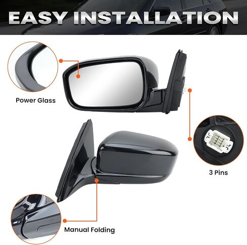 Right Passenger Side Mirror Compatible with Honda Accord 2003 2004 2005 2006 2007 Non-Heated Manual Folding Power Glass Door Mirrors Paintable Black Partslink #HO1321152 in Kuwait