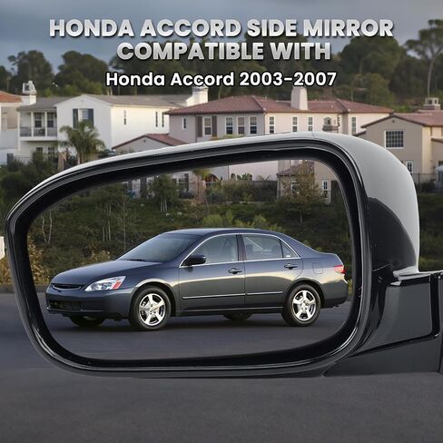 Right Passenger Side Mirror Compatible with Honda Accord 2003 2004 2005 2006 2007 Non-Heated Manual Folding Power Glass Door Mirrors Paintable Black Partslink #HO1321152 in Kuwait