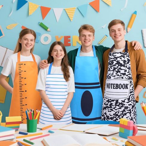 6 Pcs Halloween Teachers Stationery Apron Costume for Adults Group Halloween Crayon Marker Pencil Composition Notebook Apron Back to School Adult Group Costume in Saudi Arabia