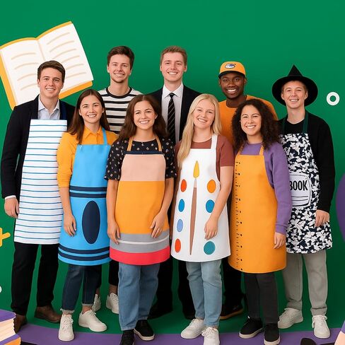 6 Pcs Halloween Teachers Stationery Apron Costume for Adults Group Halloween Crayon Marker Pencil Composition Notebook Apron Back to School Adult Group Costume in Saudi Arabia