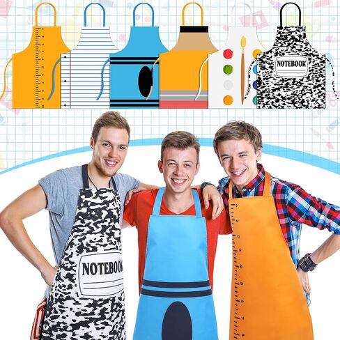 6 Pcs Halloween Teachers Stationery Apron Costume for Adults Group Halloween Crayon Marker Pencil Composition Notebook Apron Back to School Adult Group Costume in Saudi Arabia