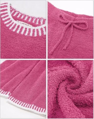luvamia Two Piece Lounge Sets for Women Fuzzy Long Sleeve Knitted Sweater Contrast Trim Casual Warm Pajama Matching Set in Saudi Arabia