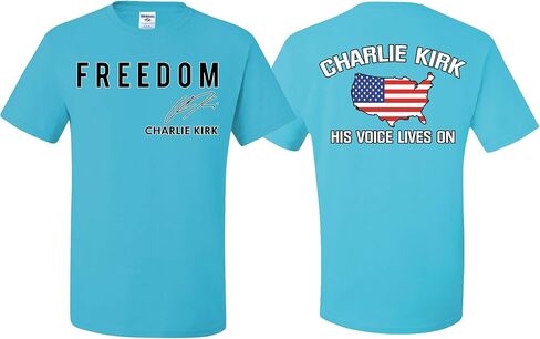 Charlie Kirk Freedom Signature Generation Front & Back His Voice Lives On T-Shirts in Saudi Arabia