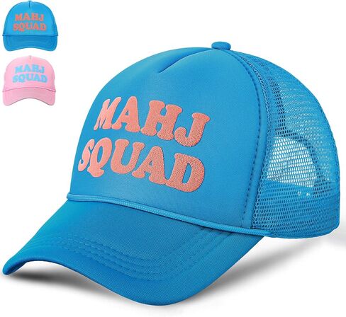 Mahjong Print Trucker Hat Mahj Squad Embroidered Cap Mahj Cap Foam Trucker Hat for Mahjong Accessories Party Gifts in Saudi Arabia