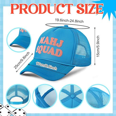 Mahjong Print Trucker Hat Mahj Squad Embroidered Cap Mahj Cap Foam Trucker Hat for Mahjong Accessories Party Gifts in Saudi Arabia
