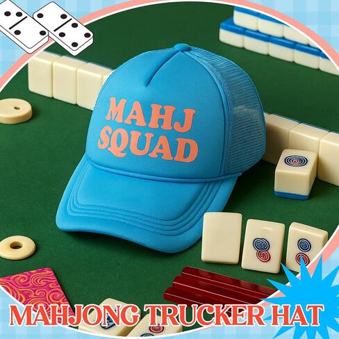 Mahjong Print Trucker Hat Mahj Squad Embroidered Cap Mahj Cap Foam Trucker Hat for Mahjong Accessories Party Gifts in Saudi Arabia