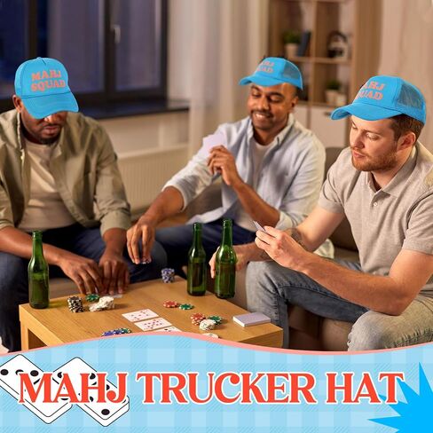 Mahjong Print Trucker Hat Mahj Squad Embroidered Cap Mahj Cap Foam Trucker Hat for Mahjong Accessories Party Gifts in Saudi Arabia