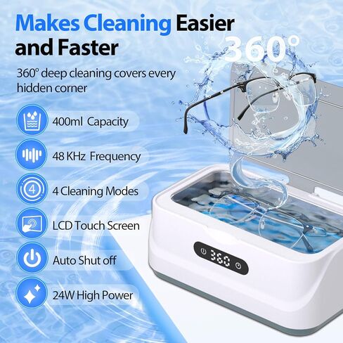 Ultrasonic Jewelry Cleaner: 48Khz Ring Cleaner Ultrasonic Machine with Digital Timer, 4 Cleaning Modes, 24W Sonic Cleaner for Jewelry, Glasses, Retainer, Watch Strap, Home & Travel Use, 13.5oz in Saudi Arabia