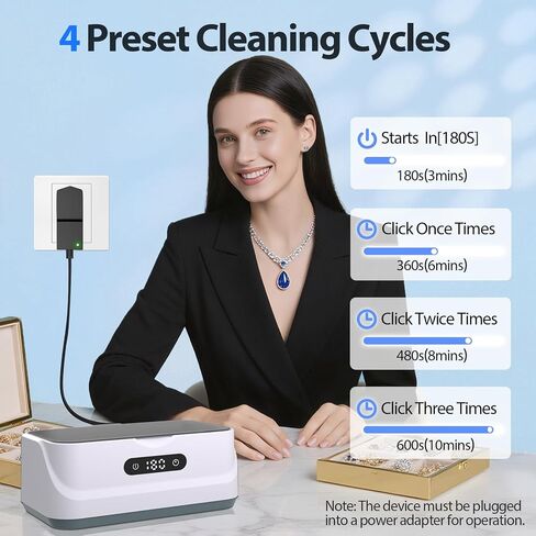 Ultrasonic Jewelry Cleaner: 48Khz Ring Cleaner Ultrasonic Machine with Digital Timer, 4 Cleaning Modes, 24W Sonic Cleaner for Jewelry, Glasses, Retainer, Watch Strap, Home & Travel Use, 13.5oz in Saudi Arabia