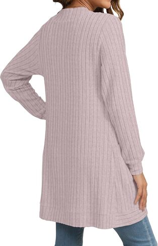 سترة نسائية YSYOKOW بأكمام طويلة ومفتوحة من الأمام، كاجوال خفيفة الوزن وطويلة، ملابس خارجية محبوكة فضفاضة مع جيوب in Kuwait