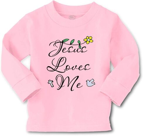 Kids Long Sleeve T Shirt Jesus Loves Me Christian Cotton Boy & Girl Clothes Funny Graphic Tee Soft Pink Design Only 5 6T in Saudi Arabia