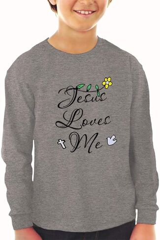 Kids Long Sleeve T Shirt Jesus Loves Me Christian Cotton Boy & Girl Clothes Funny Graphic Tee Soft Pink Design Only 5 6T in Saudi Arabia