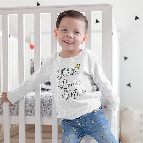 Kids Long Sleeve T Shirt Jesus Loves Me Christian Cotton Boy & Girl Clothes Funny Graphic Tee Soft Pink Design Only 5 6T in Saudi Arabia