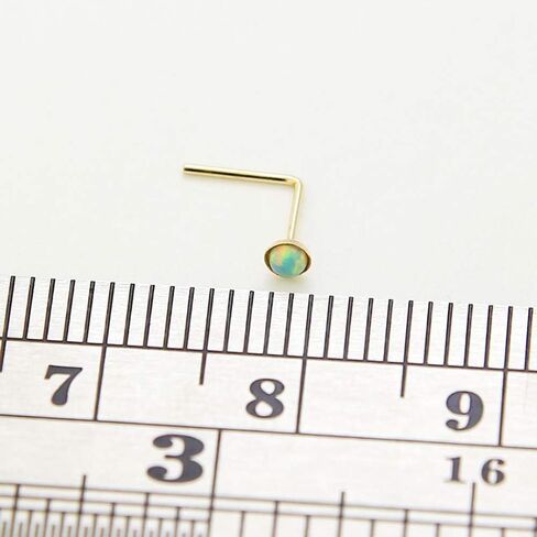 Bezel Set Opal Stone 9K Solid Yellow Gold 22 Gauge L Shape Nose Stud- Tiny Nose Ring- Gold Nose Piercing Body Jewelry in Saudi Arabia