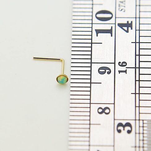 Bezel Set Opal Stone 9K Solid Yellow Gold 22 Gauge L Shape Nose Stud- Tiny Nose Ring- Gold Nose Piercing Body Jewelry in Saudi Arabia