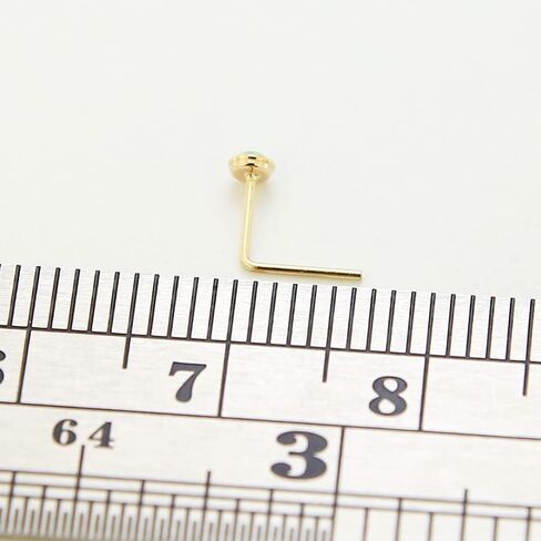 Bezel Set Opal Stone 9K Solid Yellow Gold 22 Gauge L Shape Nose Stud- Tiny Nose Ring- Gold Nose Piercing Body Jewelry in Saudi Arabia