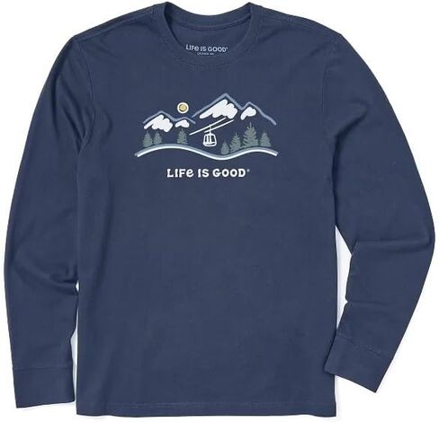 Life is Good. Men's Ski Lift Vista Long Sleeve Crusher Tee, Darkest Blue in Saudi Arabia