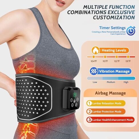 جهاز تدليك أسفل الظهر بدون سلك، وسادة تسخين لتخفيف الألم، مدلك بحزام قطني قابل للنفخ مع 3 اهتزازات و4 حرارة، 3 وسائد هوائية، ضغط هواء عميق للأنسجة وعلاج بالاهتزاز، هدايا للرجال والنساء in Kuwait