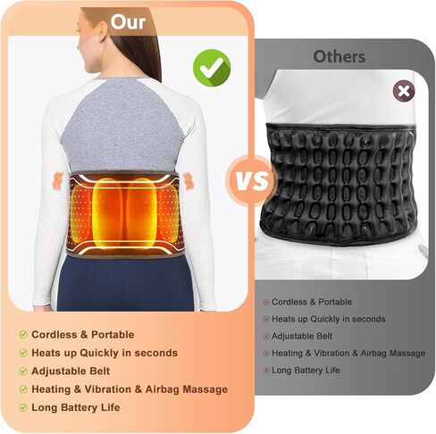 جهاز تدليك أسفل الظهر بدون سلك، وسادة تسخين لتخفيف الألم، مدلك بحزام قطني قابل للنفخ مع 3 اهتزازات و4 حرارة، 3 وسائد هوائية، ضغط هواء عميق للأنسجة وعلاج بالاهتزاز، هدايا للرجال والنساء in Kuwait