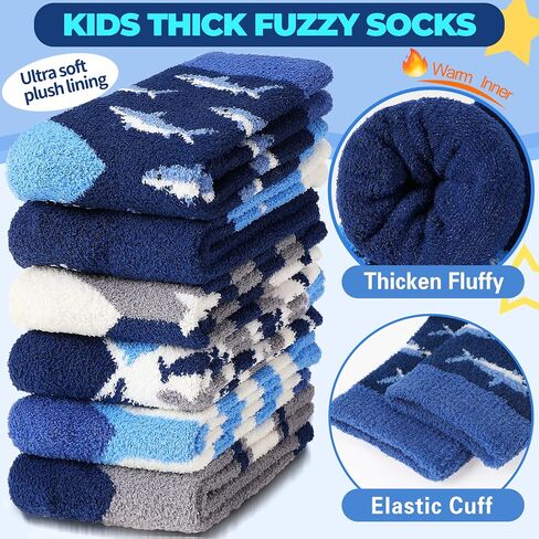Boys Kids Toddlers Fuzzy Grips Socks Non Slip Cozy Fluffy Warm Winter Crew Cabin Fun Slipper Socks 6 Pairs in Saudi Arabia