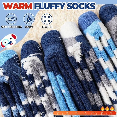 Boys Kids Toddlers Fuzzy Grips Socks Non Slip Cozy Fluffy Warm Winter Crew Cabin Fun Slipper Socks 6 Pairs in Saudi Arabia