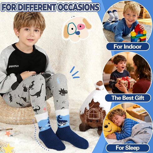 Boys Kids Toddlers Fuzzy Grips Socks Non Slip Cozy Fluffy Warm Winter Crew Cabin Fun Slipper Socks 6 Pairs in Saudi Arabia