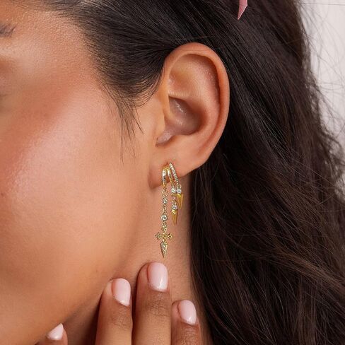 Dangle Earrings For Women,Dainty 14K Gold Plated Hypoallergenic Small Triple Huggie Hoop Earring Gothic Cute Cross Moon Star Drop Earrings For Women Trendy Gold Statement Stud Earring Jewelry in Saudi Arabia