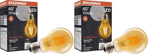 SYLVANIA A19 LED Vintage Light Bulb, 40W Equivalent Efficient 4.5W, 13 Year, 380 Lumens, Dimmable, Amber Glow - 1 Pack (75347) in Saudi Arabia