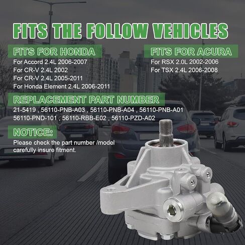 Power Steering Pump for Acura RDX 07-12 & for RSX 02-06 & for TSX 06-08 & for Honda Accord 06-07 & for CR-V 02 & for CR-V 05-11 & for Element 06-11 Replace 96-5419 56110PND003 in Saudi Arabia