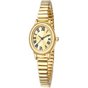 Women's Small Gold-Tone Watch - Vintage Oval Roman Numeral Dial, Quartz Movement, Stainless Steel Expansion Band, Water Resistant (2 Sizes) in Saudi Arabia