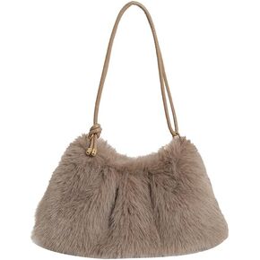 Ulisty Women Small Faux Fox Fur Hobo Bag Furry Underarm Bag Plush Shoulder Bag Fashion Purse Handbag in Kuwait