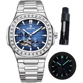 Silver Automatic Watches for Men Stainless Steel Skeleton Tourbillon Mechanical Self Winding Business Dress Diamond Men's Wrist Watch Waterproof Luminous in Saudi Arabia
